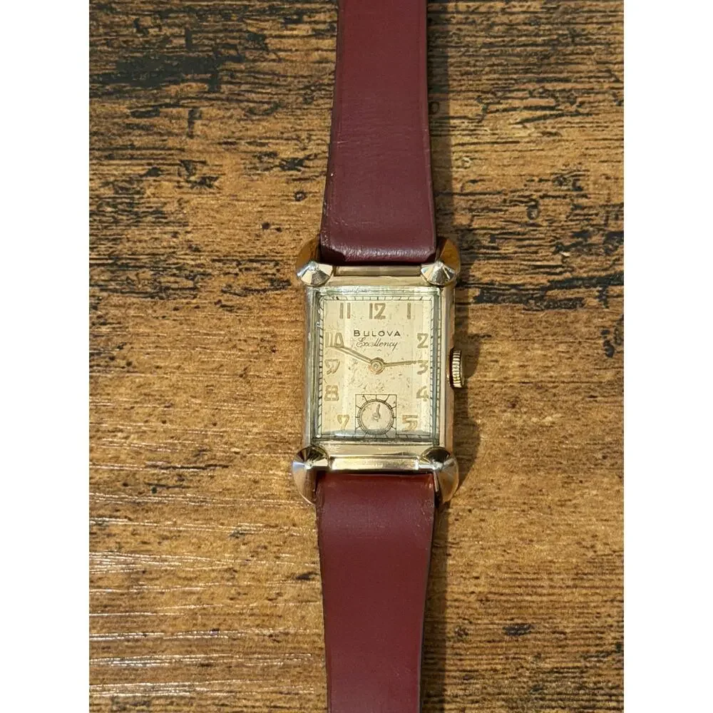 Bulova Excellency 10K Gold Filled Rectangular Manual Wind Watch Sub Seconds